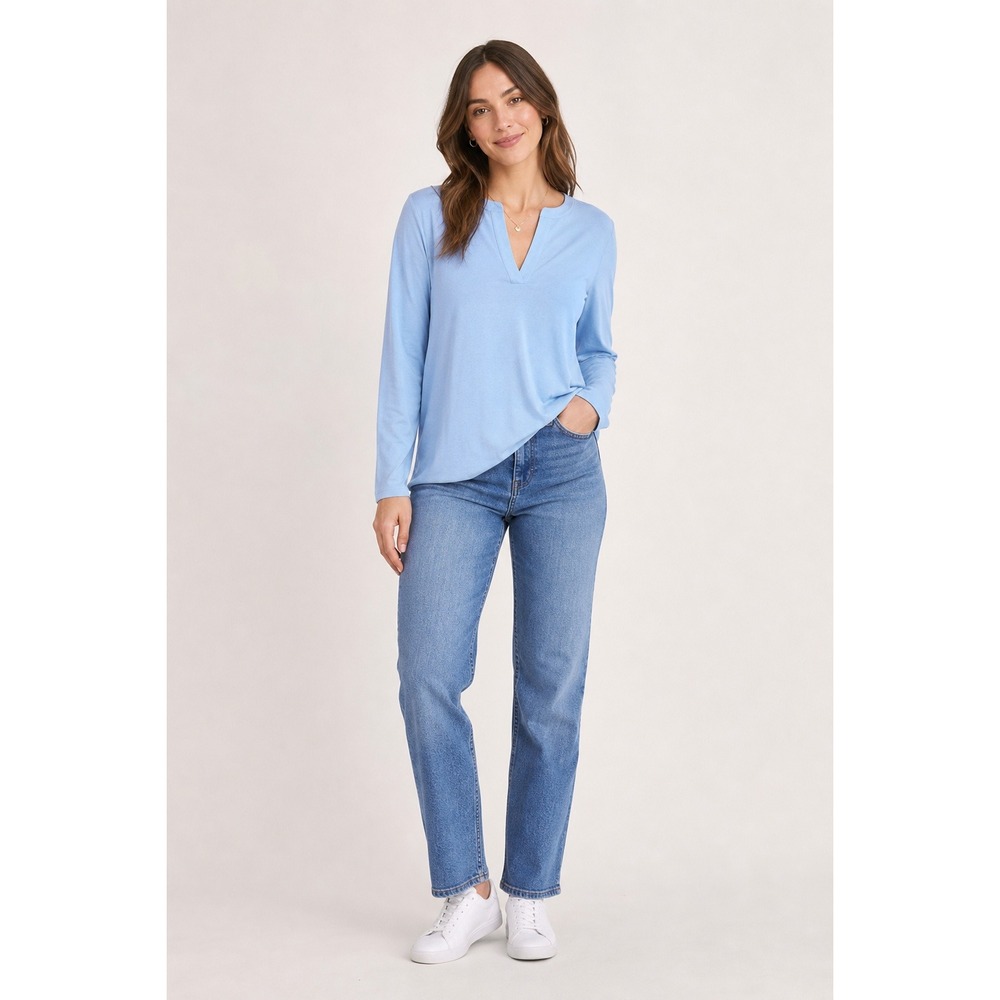 Lands End Tunic Top Summer M Blue Beachy Linen Relaxed MinimalistCoastal Pockets